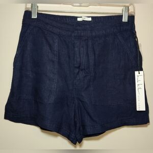 Nicole Miller New York Womens Sz S Navy Blue 100% Linen Elastic Stretch Shorts